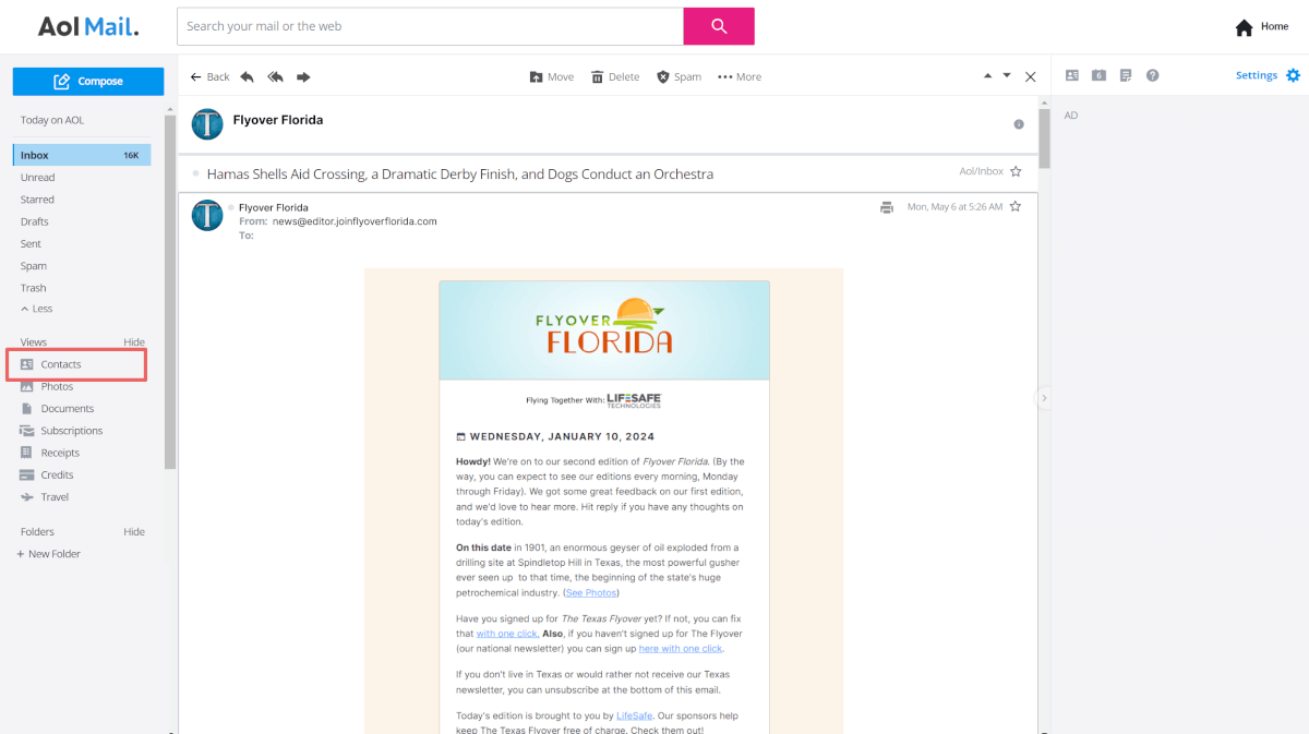 AOL Mail Whitelisting Guide Flyover Florida
